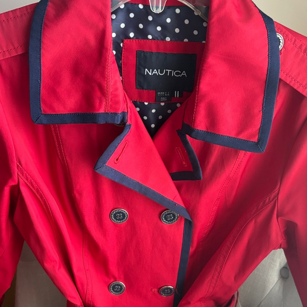 Nautica Red Double Breasted Trench Coat